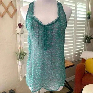 AE teal floral chiffon sleeveless blouse